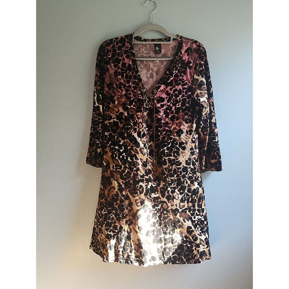 S Twelve‎ S-12 Women's Club Dress Lightweight 3/4 sleeve Leopard Chain Closure